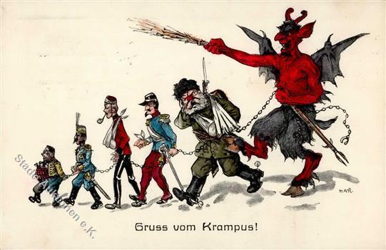 Krampus Politik Karikatur Künstlerkarte 1914 I-II - Sinterklaas