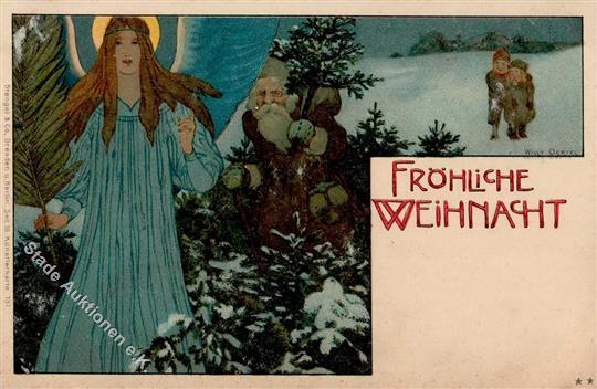 Engel Weihnachtsmann Kinder Sign. Oertel, W.  Künstlerkarte I-II Pere Noel Ange - Engelen