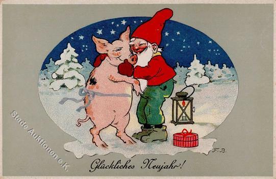 Baumgarten, Fritz Schweine Zwerg Neujahr  Künstlerkarte I-II Cochon Bonne Annee Lutin - Andere & Zonder Classificatie