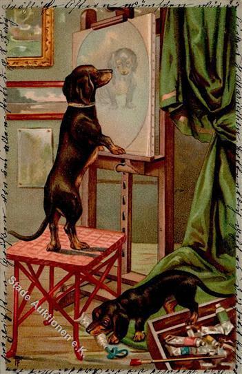 Dackel Lithographie 1904 I-II - Honden