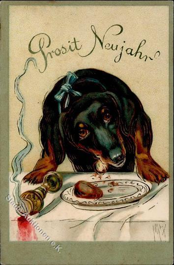 Dackel Neujahr  Prägedruck 1906 I-II Bonne Annee - Honden