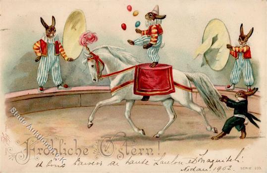 Hase Personifiziert Zirkus Pferd Ostern Lithographie 1902 I-II Paques - Andere & Zonder Classificatie