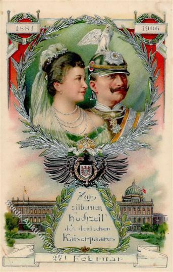Adel Preußen Kaiser Wilhelm II Und Frau Silberhochzeit Prägedruck 1906 I-II (Klebereste, Eckbug) - Case Reali