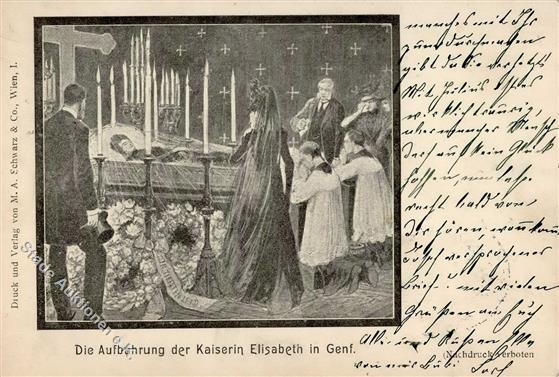 Kaiserin Elisabeth / Sissi Die Aufbahrung Der Kaiserin Elisabeth In Genf Künstlerkarte 1899 I-II - Koninklijke Families