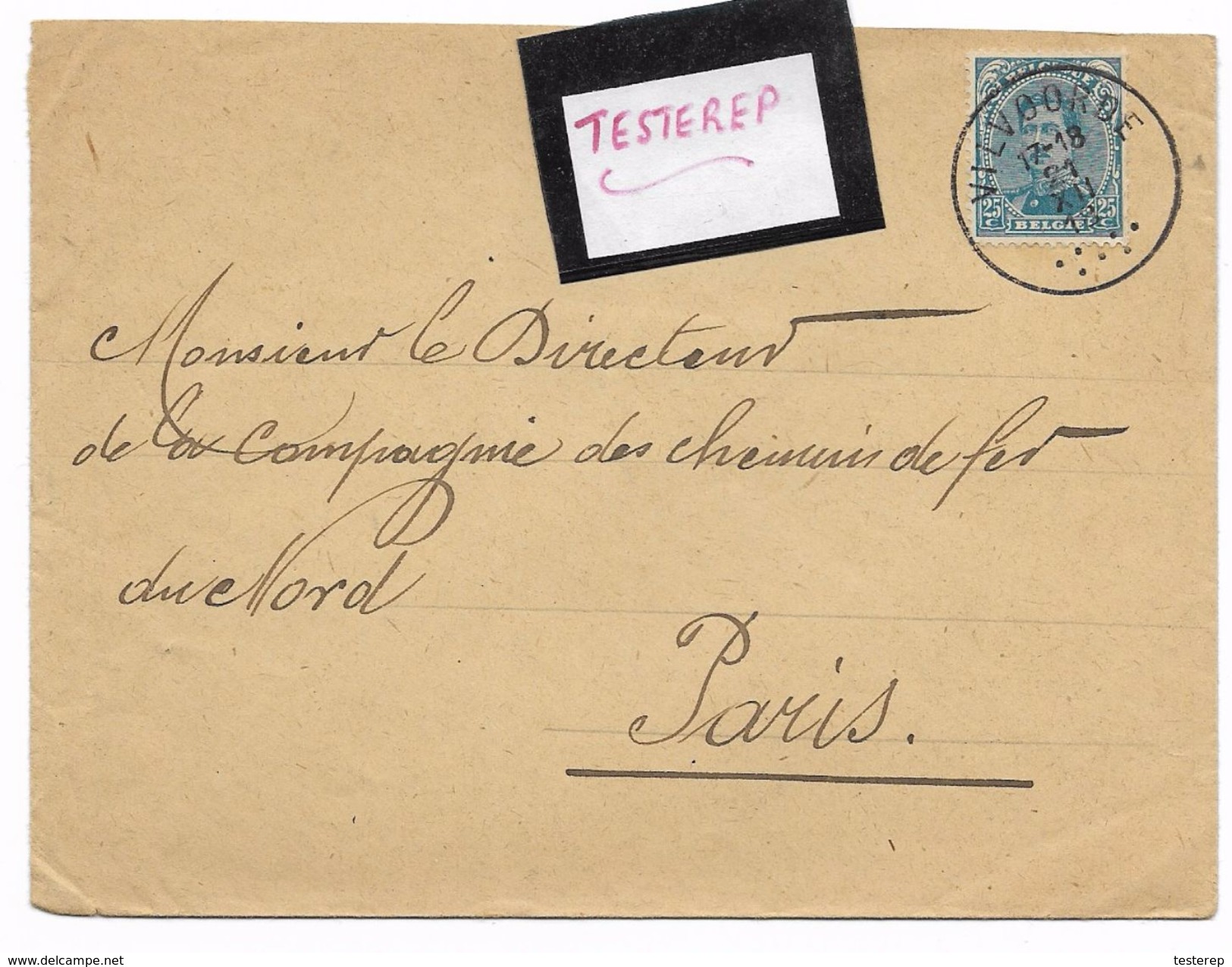 141A  K.Albert   VILVOORDE  21.XII.18  Naar Frankrijk (Paris) - Noodstempels (1919)