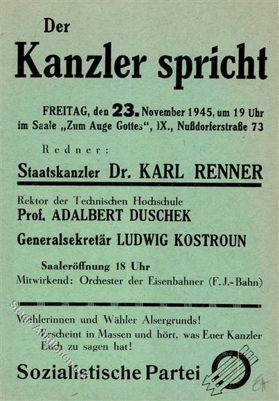 Politik Flugblatt 15 X 10,5 Cm Der Kanzler Spricht Sozialistische Partei Österreich I-II - Evenementen