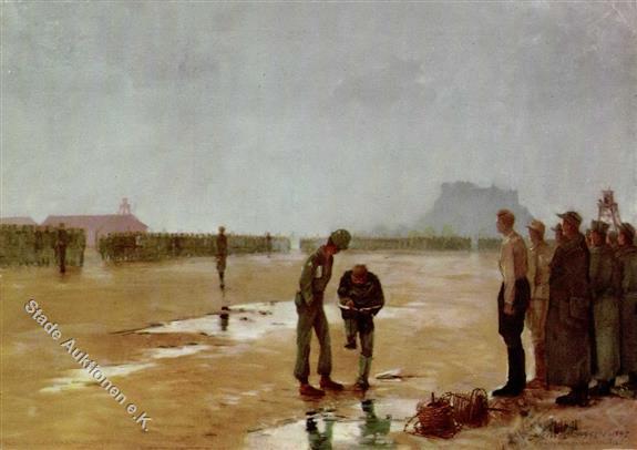 Kriegsgefangener Zählappel Im Lager Glasenbach Sign. Heiß, Josef  Künstlerkarte I-II - Uniformen