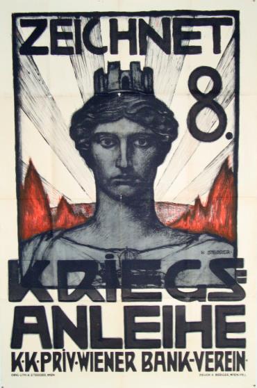 Propaganda WK I Plakat 63 X 94 Cm Zeichnet 8. Kriegsanleihe Sign. Sterrer, K II (gefaltet) - History