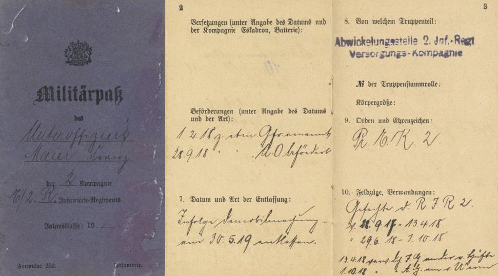 WK I Dokumente Militärpass Mit Eintragung Orden Pr.E.K. I-II - Oorlog 1914-18