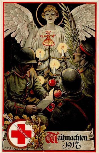 Weihnacht Im Feld WK I Rotes Kreuz Engel Soldaten Sign. Kuczera, F. Künstlerkarte 1917 I- Ange - Oorlog 1914-18