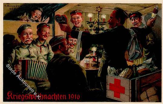 Weihnacht Im Feld WK I Rotes Kreuz Soldaten Sign. Kuczera, F. Künstlerkarte 1916 I- - Oorlog 1914-18