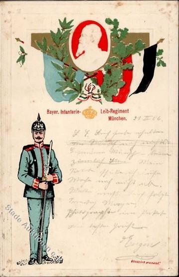 Regiment Bayer. Infanterie Leib Regt. München Prägedruck 1906 I-II (fleckig) - Regimientos