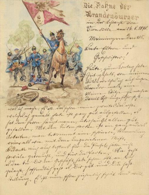 FELDPOST 1870/71 - Handgemalter 4-seitiger-Brief Die Fahne Der Brandenburger" 16.8.1870, Gefaltet" - Guerre 1914-18