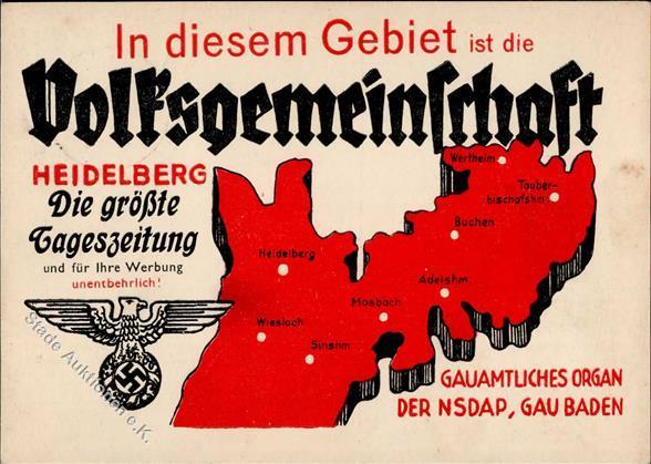 NS-LANDKARTE WK II - HEIDELBERG - NSDAP GAU BADEN I-II - Oorlog 1939-45