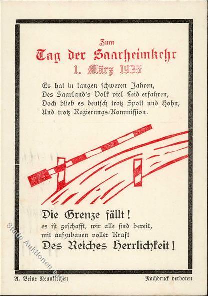SAARBEFREIUNG 1935 WK II - Tag Der Saarheimkehr - Die Grenze Fällt! S-o I-II - Oorlog 1939-45