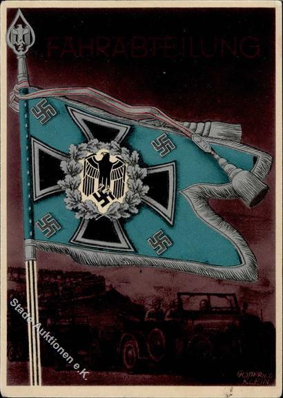 Fahne / Standarte WK II Sig. Klein, G. Fahrabteilung WK II   Künstlerkarte I-II - Guerra 1939-45