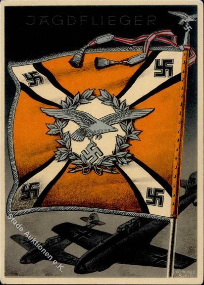 Fahne / Standarte WK II Sig. Klein, G. Jagdflieger WK II   Künstlerkarte I-II - Oorlog 1939-45