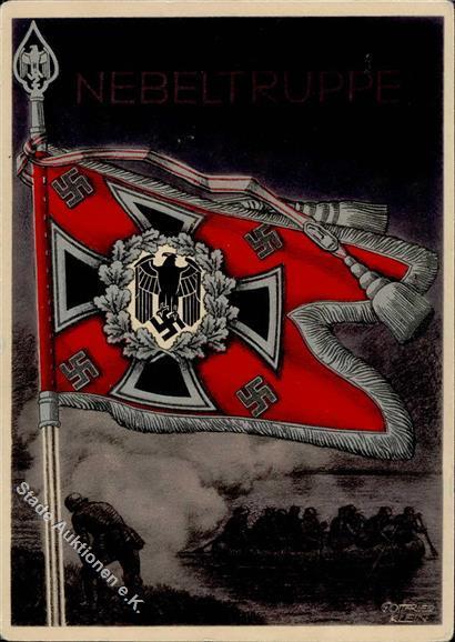 Fahne / Standarte WK II Sig. Klein, G. Nebeltruppe WK II    Künstlerkarte I-II - Oorlog 1939-45