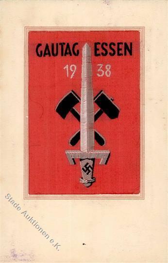 Propaganda WK II Essen (3400) Gautag Seiden-Karte I-II (fleckig) - Guerre 1939-45