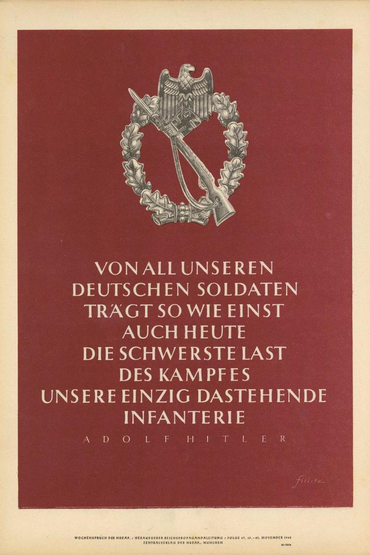 Propaganda WK II Plakat 24 X 36 Cm Wochenspruch Der NSDAP Sign. Fielitz I-II - Oorlog 1939-45