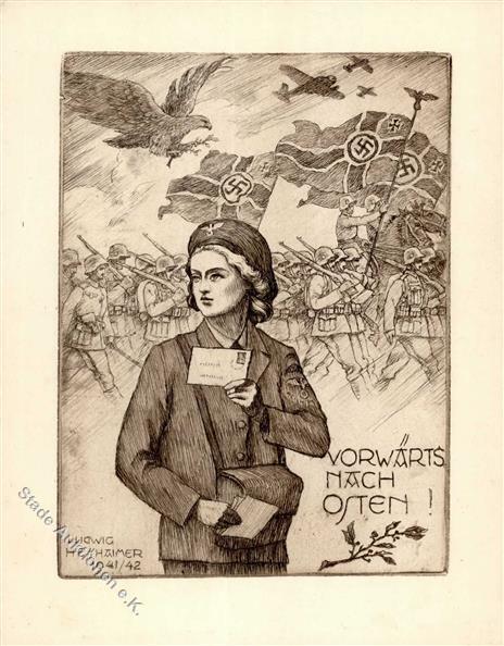 Propaganda WK II Vorwärts Nach Osten Sign. Hesshaimer, Ludwig Klappkarte I-II - Oorlog 1939-45