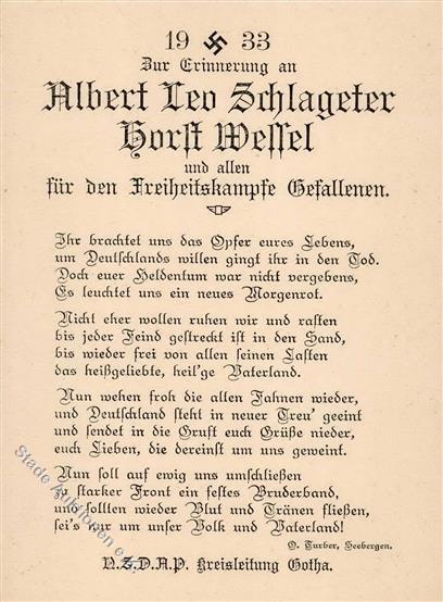 ALBERT LEO SCHLAGETER-HORST WESSEL WK II - FREIHEITSKAMPF 1933 - NSDAP GOTHA I - Oorlog 1939-45