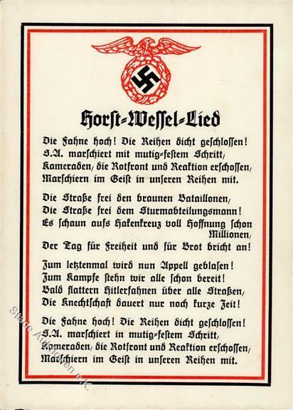 HORST WESSEL LIED WK II - Die Fahne Hoch! I-II - War 1939-45
