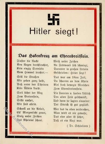 NS-LIEDKARTE WK II - SA - EHRENBREITSTEIN - HITLER Siegt! I - Oorlog 1939-45