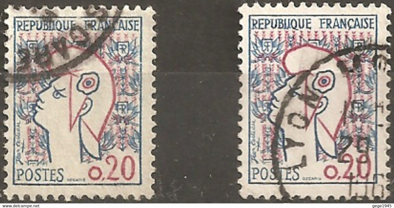 France   1961 -   Oblitéré    1282  &  1282a    -  0,20 C - 1961 Marianne De Cocteau