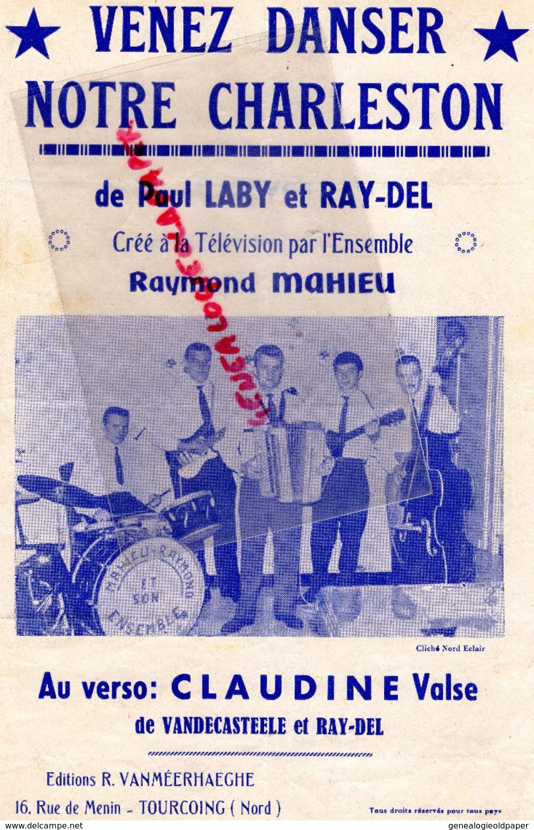 59-TOURCOING-RARE PARTITION MUSIQUE-VENEZ DANSER NOTRE CHARLESTON-PAUL LABY-RAY DEL-MAHIEU-VANMEERHAEGHE -VANDECASTEELE - Scores & Partitions