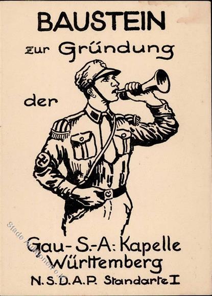 SA-Prop-Ak WK II - Bausteinkarte Gründung GAU-SA-Kapelle WÜRTTEMBERG I-II Leichter Eckfleck! - Oorlog 1939-45