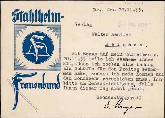 STAHLHELM - Stahlhelm-Frauenbund 1933 I-II - Oorlog 1939-45
