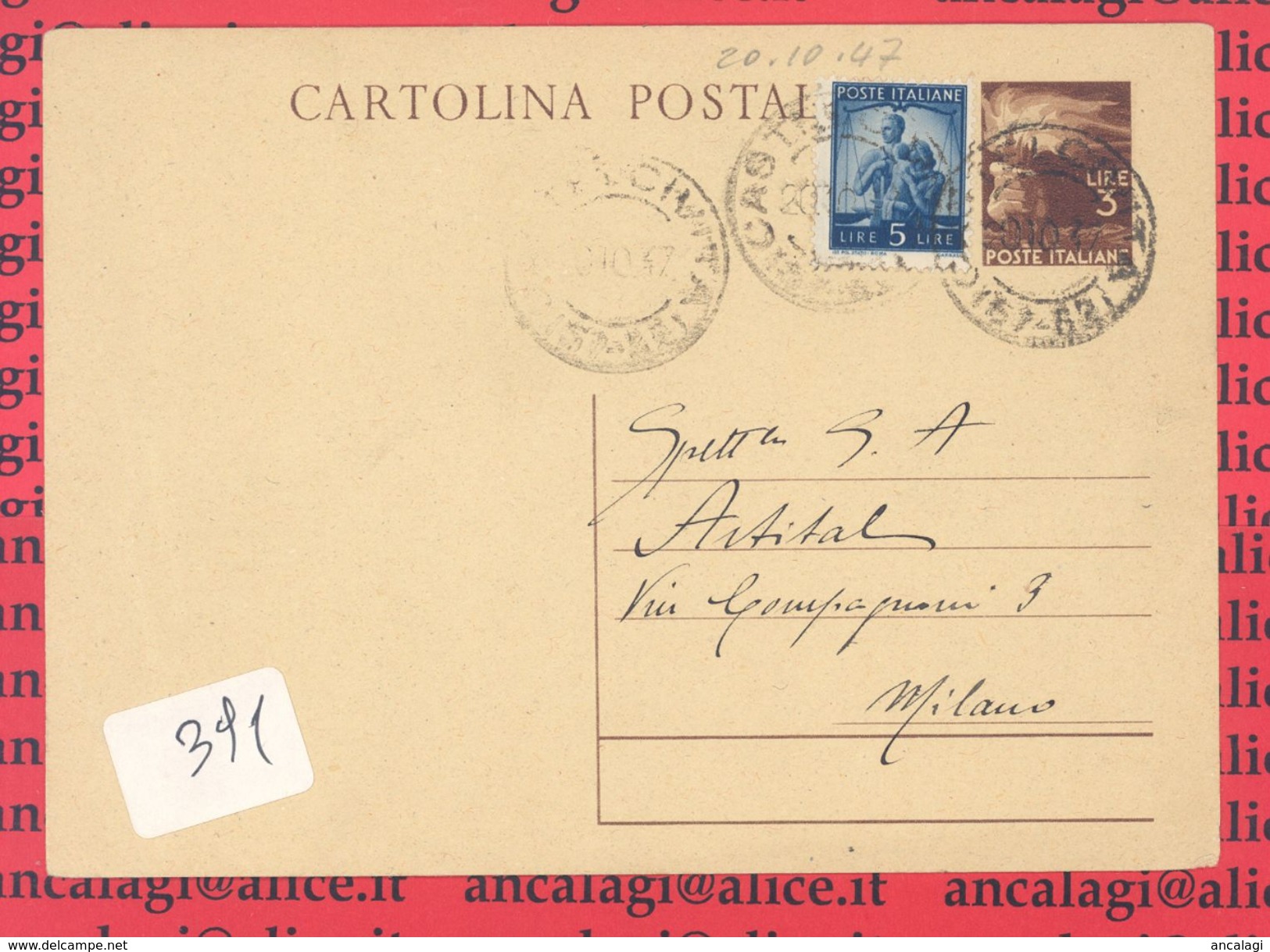 C.P.004 - Cartolina Postale Del 1946, Viaggiata Nel 1947 Con Lire 3+5 - Interi Postali