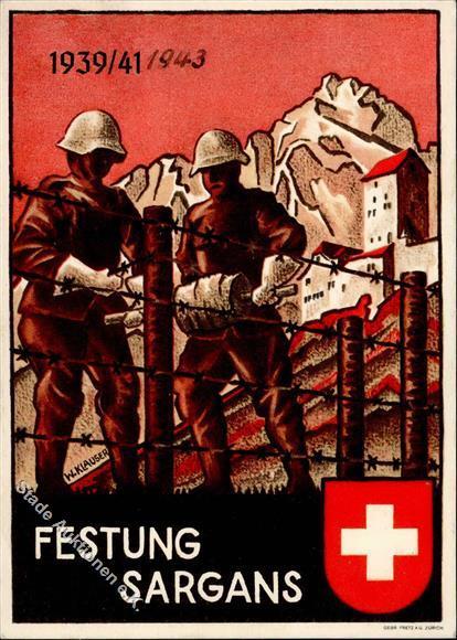 WK II Schweiz Festung Sargans Künstlerkarte I-II - Oorlog 1939-45