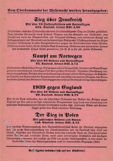 WK II Zeitgeschichte Verlag Bestellkarte I-II - Oorlog 1939-45