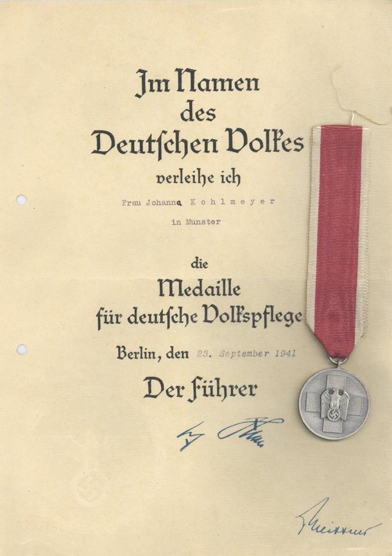 WK II Orden Medaille Für Deutsche Volkspflege Mit Verleihungsurkunde I-II - Zonder Classificatie