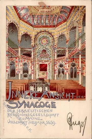 Synagoge MAINZ - Innere Ansicht Der Synagoge Kl. Fleck, Seltenes Litho! Synagogue - Jodendom