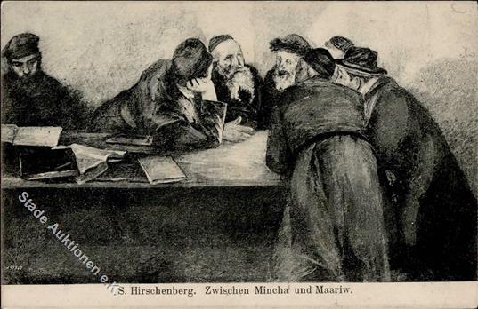 Judaika Sign. Hirschenberg, S. Zwischen Mincha Und Maariw Künstlerkarte 1916 I-II Judaisme - Jodendom