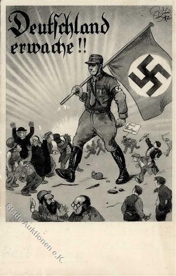 NS-JUDAIKA WK II - DEUTSCHLAND ERWACHE! JUDEN Fliehen Vor SA - NSDAP Bad Nauheim 1932 I-II - Jodendom