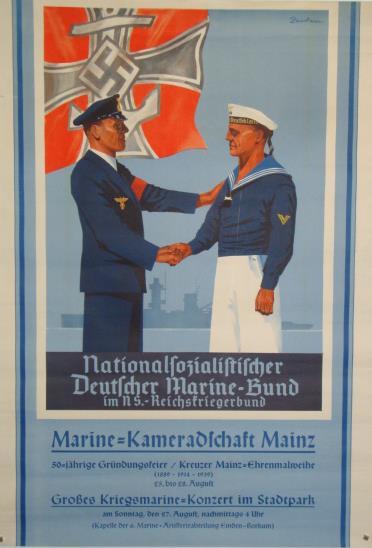 Marine WK II Plakat 42 X 59 Cm Nationalsozialistischer Deutscher Marine Bund Im NS Reichskriegerbund 1939 I-II (kleiner  - Andere & Zonder Classificatie
