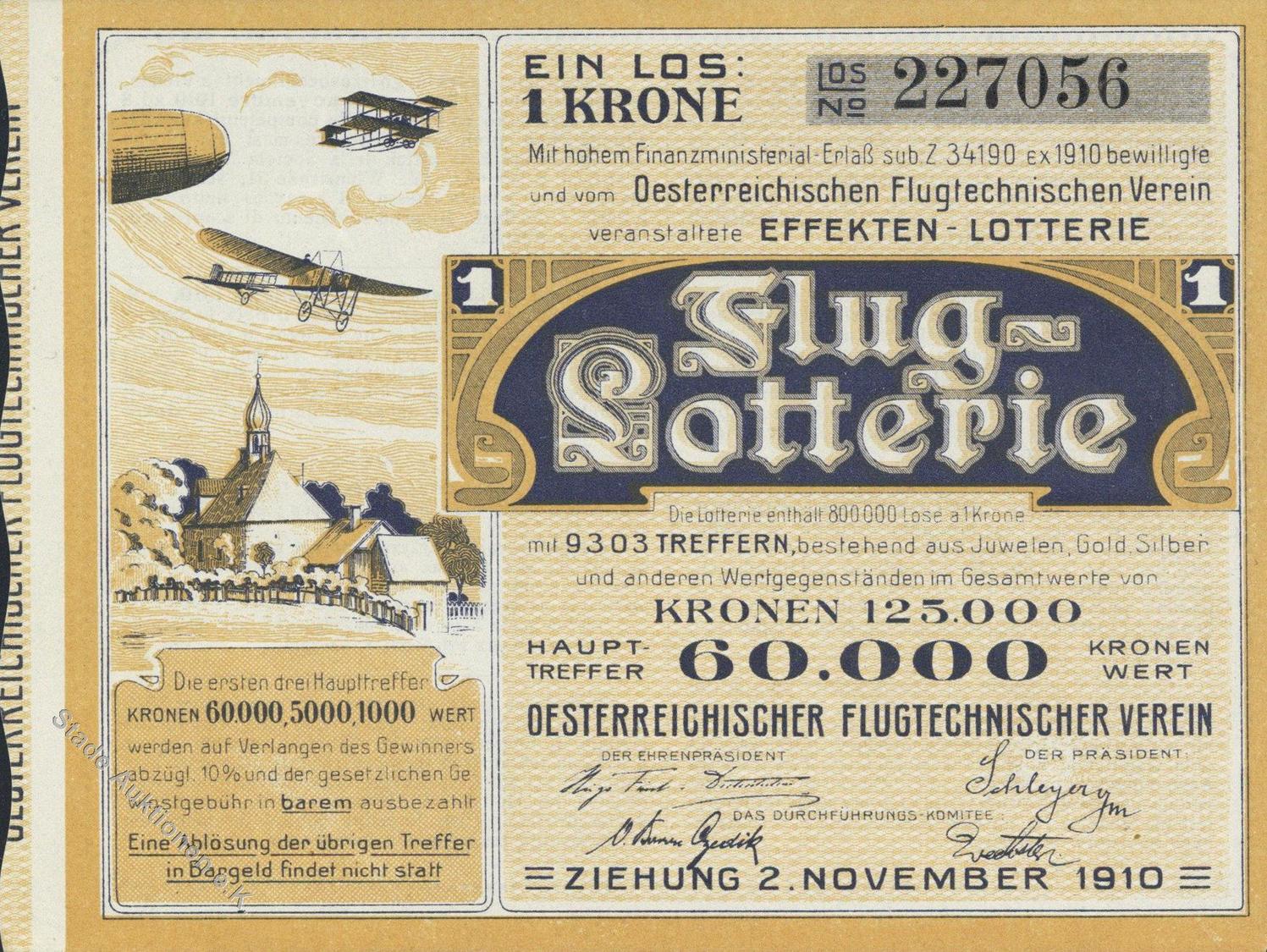 Flugzeug Österreich Flug Lotterie Los 1910 I-II Aviation - Altri & Non Classificati