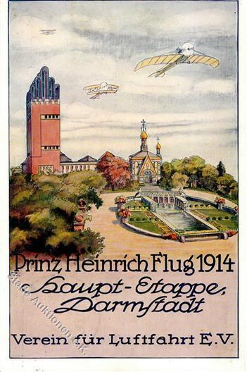 Flugereignis Prinz Heinrich Flug 1914 Haupt Etappe Darmstadt Sonderstempel I-II Aviation - Autres & Non Classés