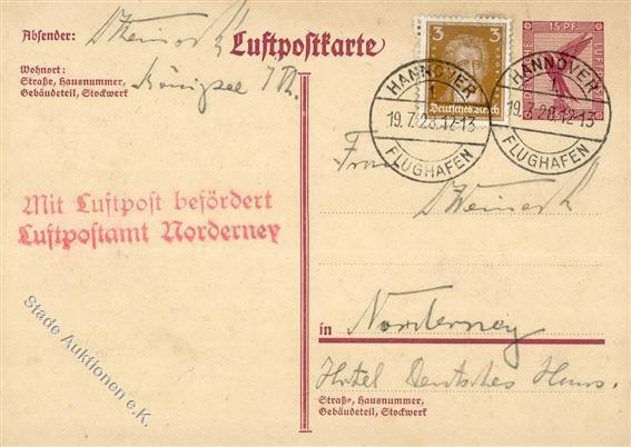 Flugpost 1928, DR, Mi.Nr.P169 U.a., 5 Pf Luftpostkarte Mit 3 Pf Zusatz, Altersspuren, DB HANNOVER FLUGHAFEN 19.7.28", L2 - Autres & Non Classés