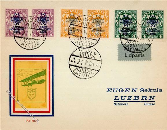 Flugpost, Lettland, Mi.Nr.100-02(2), 1928, DB RIGA 21.VI.28", Flugbrief Nach Luzern I-II" - Andere & Zonder Classificatie