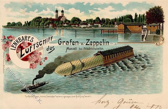 Zeppelin Zum Abflug Aus Der Halle Gezogen Lithographie 1900 I-II Dirigeable - Luchtschepen