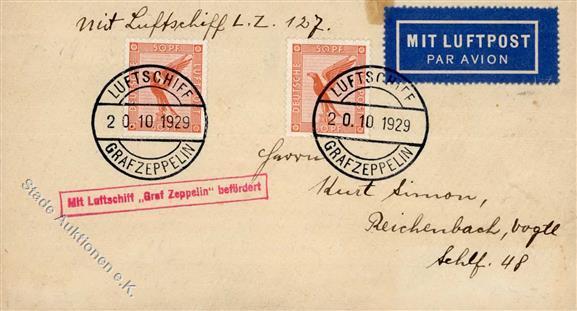 Zeppelin, 1929, Si.48Bb, BP 20.10.29", Fahrt Nach Böblingen, Mit 2 Marken 50 Pf Adler, Oben Brief Etwas Eingerissen, Alt - Luchtschepen