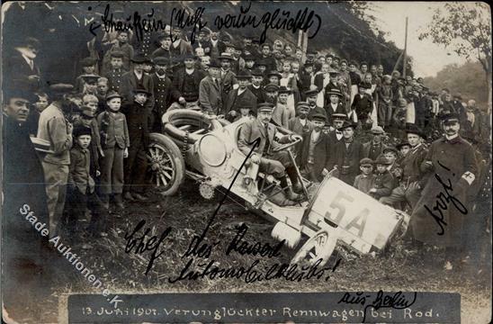 TAUNUS-KAISERPREISRENNEN 1907 - Seltene Foto-Ak Verunglückter Rennwagen Bei ROD 13.6.1907" (Chef Des Kaiserl. Automobilc - Andere & Zonder Classificatie