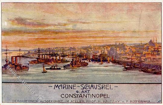 Kolonien TÜRKEI - MARINE-SCHAUSPIEL Konstantinopel Sign. Künstlerkarte I-II Colonies - Zonder Classificatie