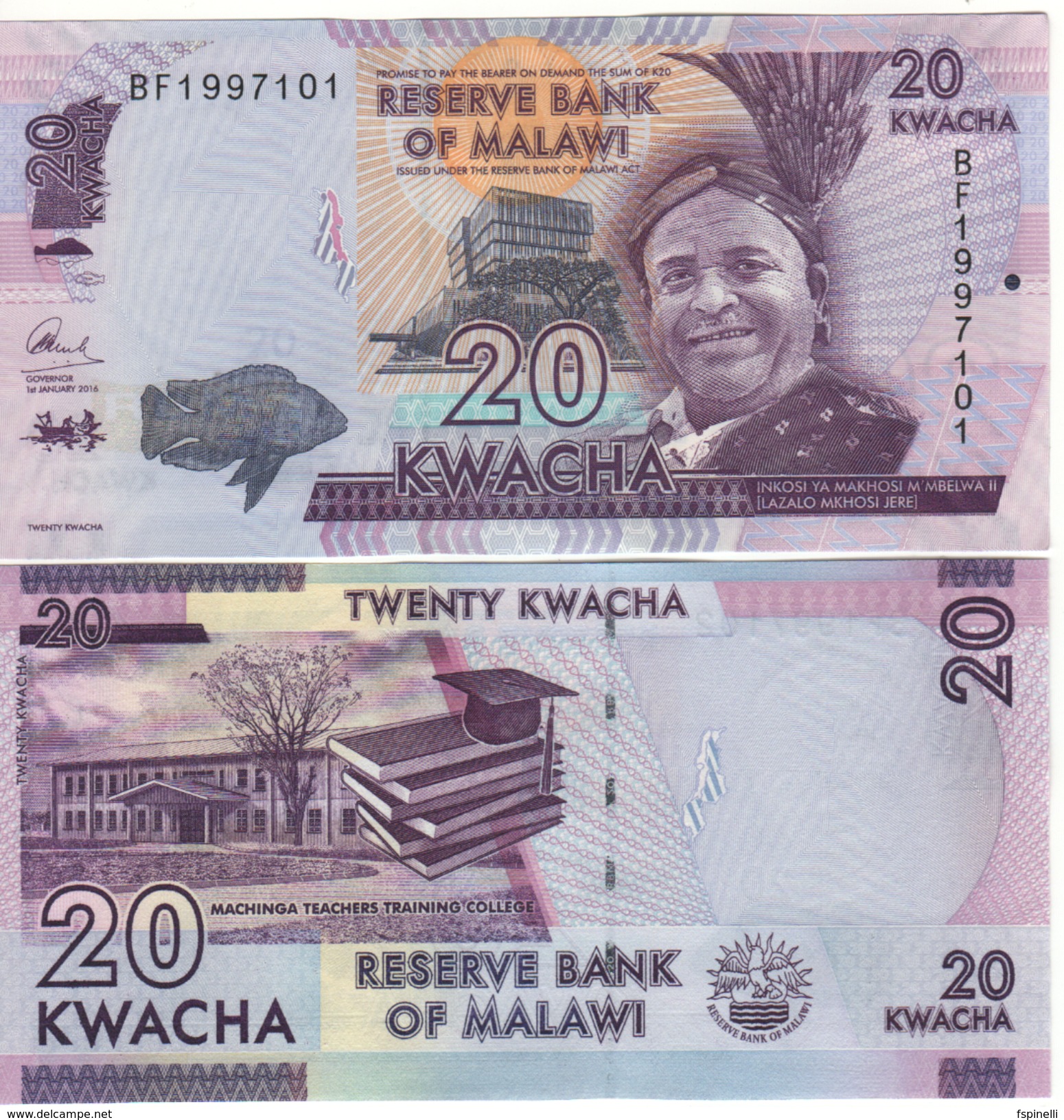 MALAWI  New Date    20 Kwacha   Dated   1st January 2016  UNC  P63c - Malawi