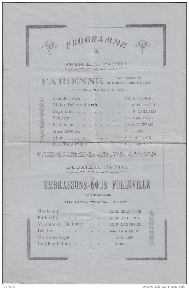 Programme - Gala La Ferté-Gaucher Février 1944 - Théâtre Labiche - Prisonnier - Publicité Magasins Bijouterie Citroën - Programma's